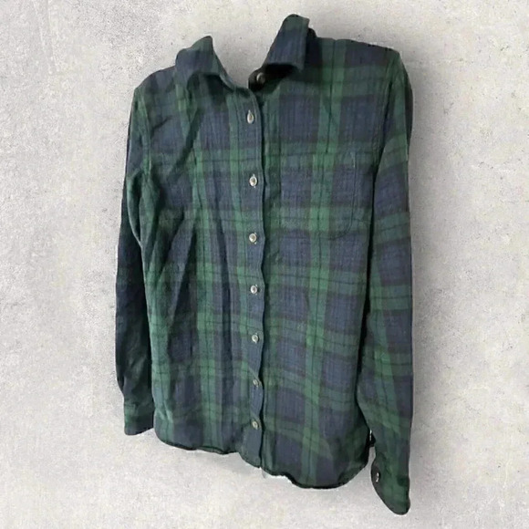 LL Bean blue Green long sleeve flannel button up shirt size M cotton - Picture 3 of 10